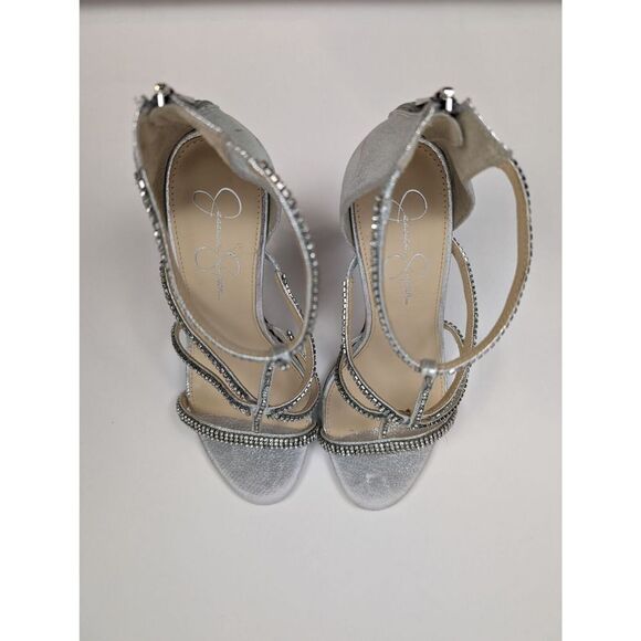 Jessica Simpson Sidra Strappy Sandals in Silver Sparking Crystals Stiletto Heels - Picture 5 of 9